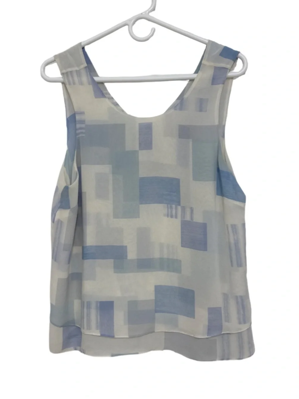 JOIE Sleeveless Geometric Print Silk Top Blouse  Light Blue Women’s Medium